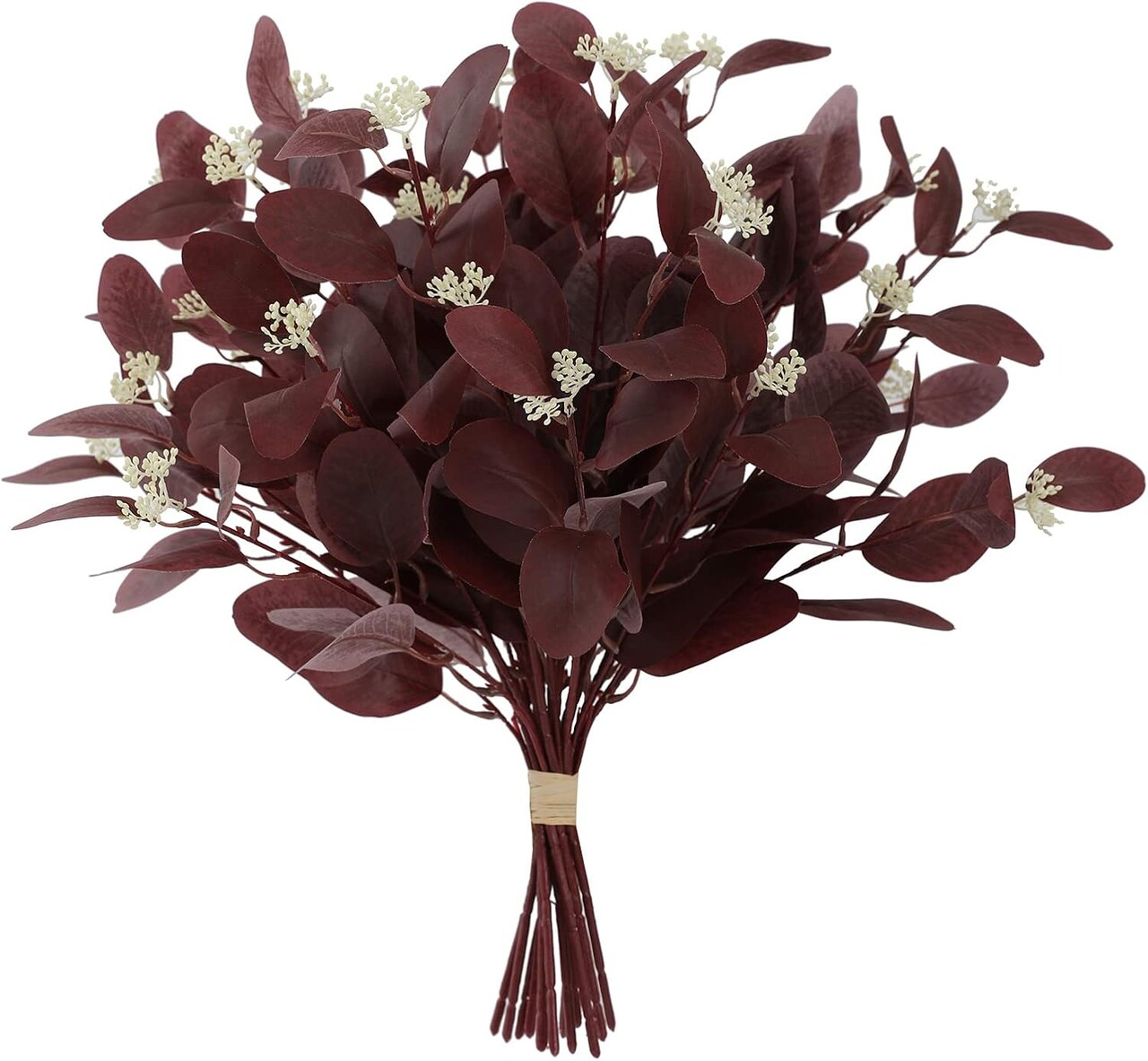 12-Pack 20" Artificial Eucalyptus Stems – Silk & Plastic Faux Greenery with Leaves and Berries for Wedding, Party, Home Décor, Centerpieces, and Floral Arrangements (Burgundy)